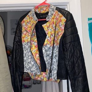 Yigal Azrouël leather and cotton combination biker jacket